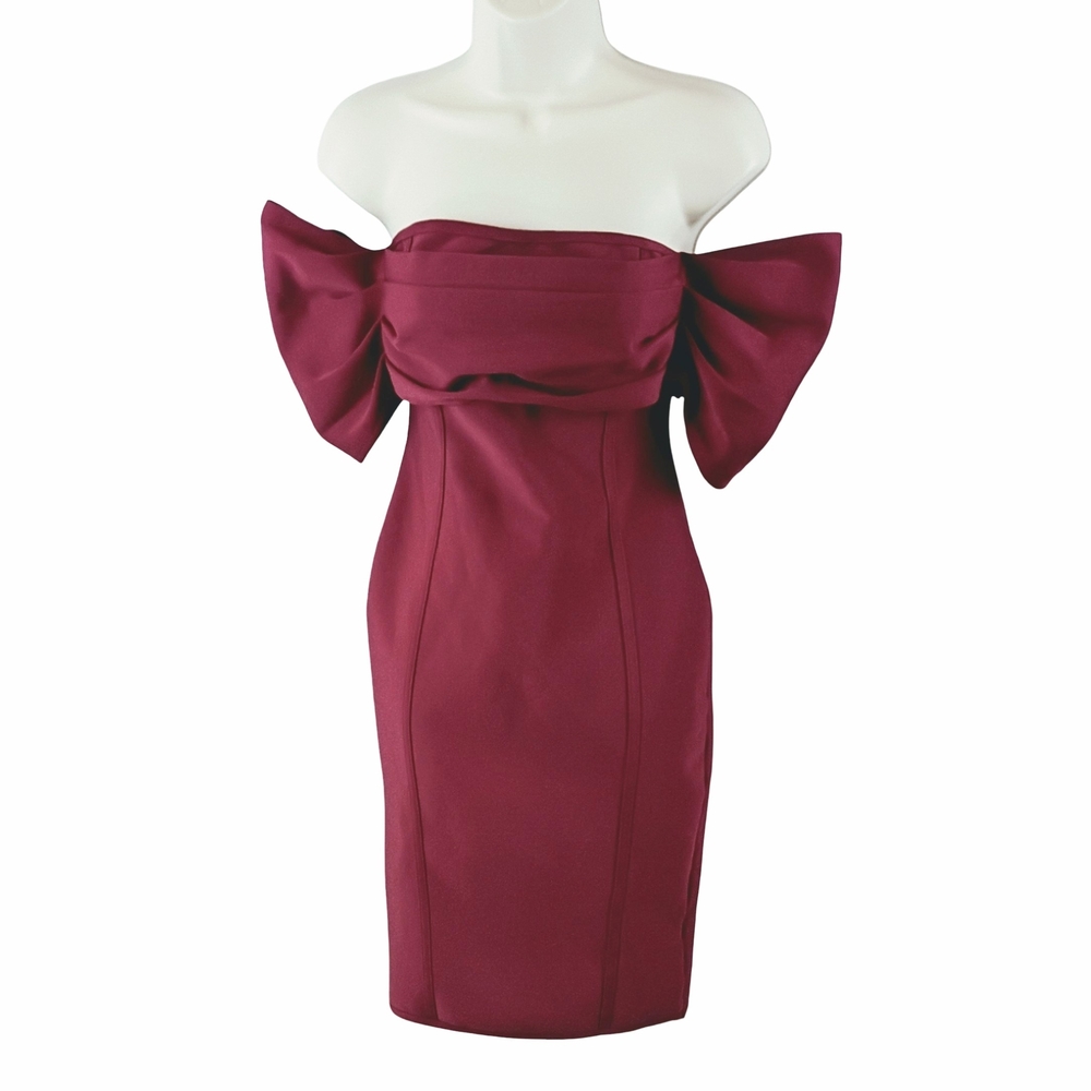 Fashion Nova Strapless Off Shoulder Puffed Sleeves Burgundy Dress